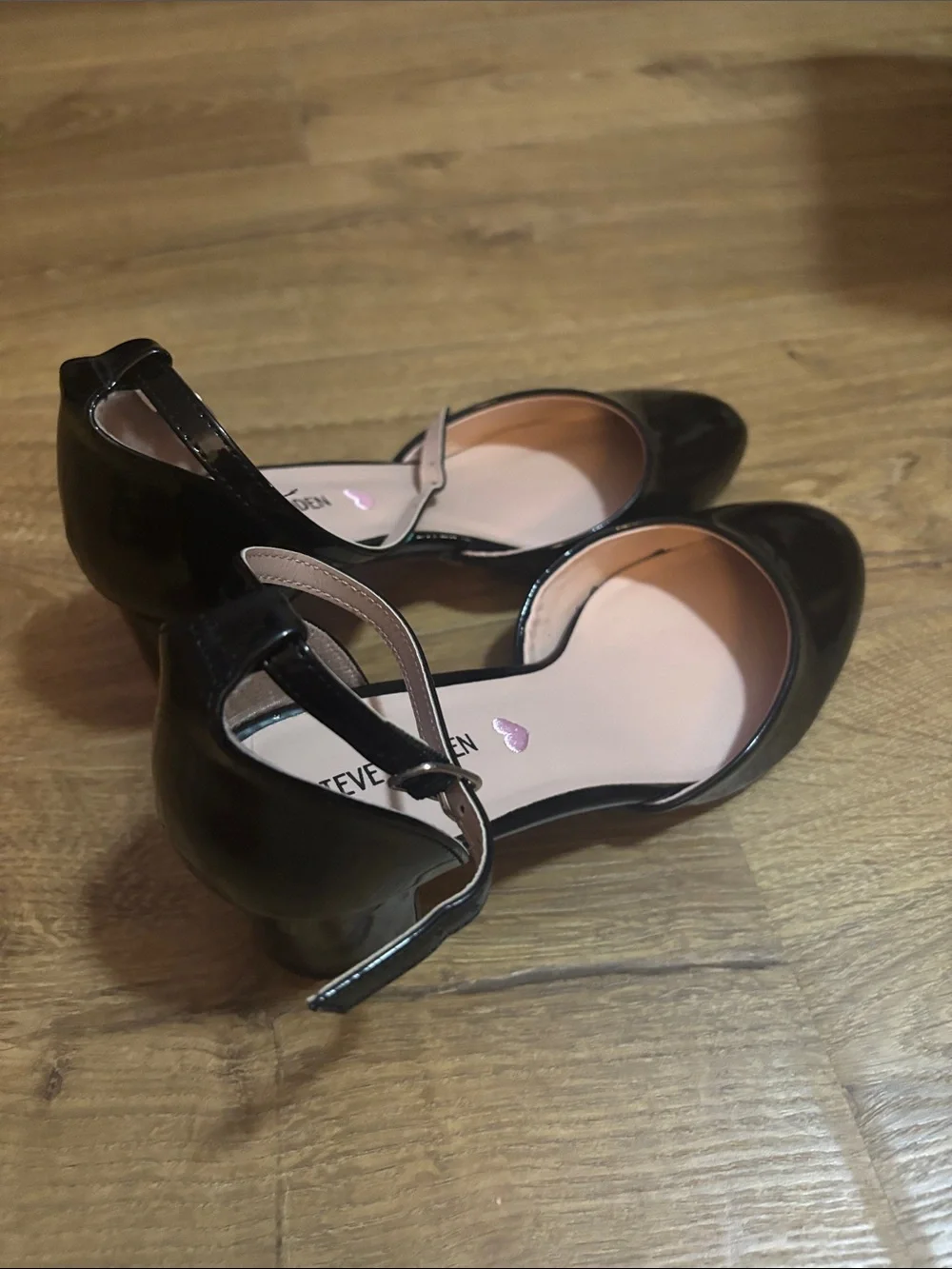 Steve Madden Black Patent Round-Toe Ankle Strap Heels